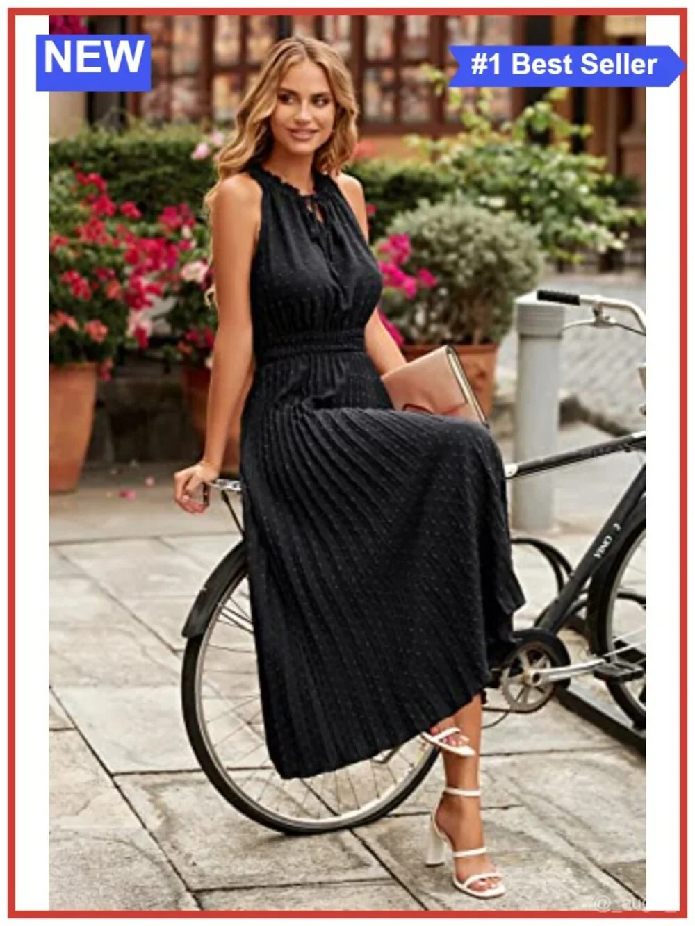 PRETTYGARDEN Sleeveless Swiss Dot Midi Dress V Neck Ruffled